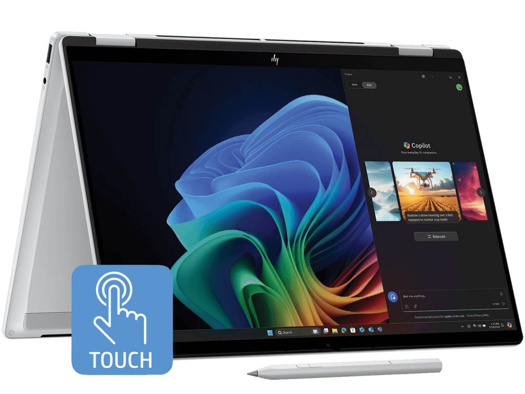 HP Envy x360 2-in-1 Laptop (Intel Core 5 120U, 8GB RAM, 512GB SSD, 14" FHD Touch, Natural Silver)
