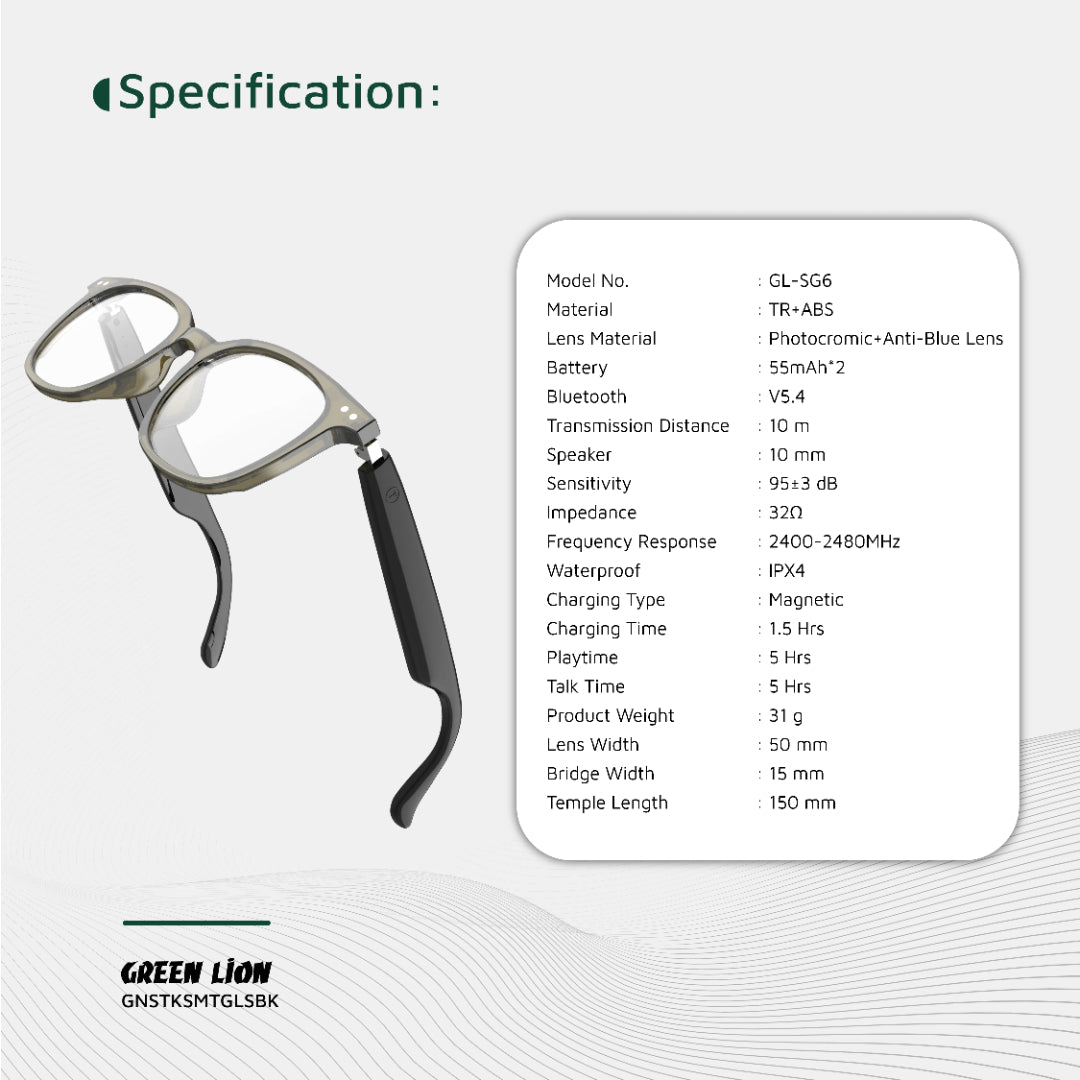 Green Lion Stockholm Smart Glasses - Black