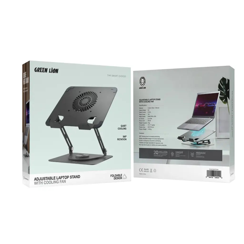 Green Lion Adjustable Laptop Stand with Cooling Fan - Black