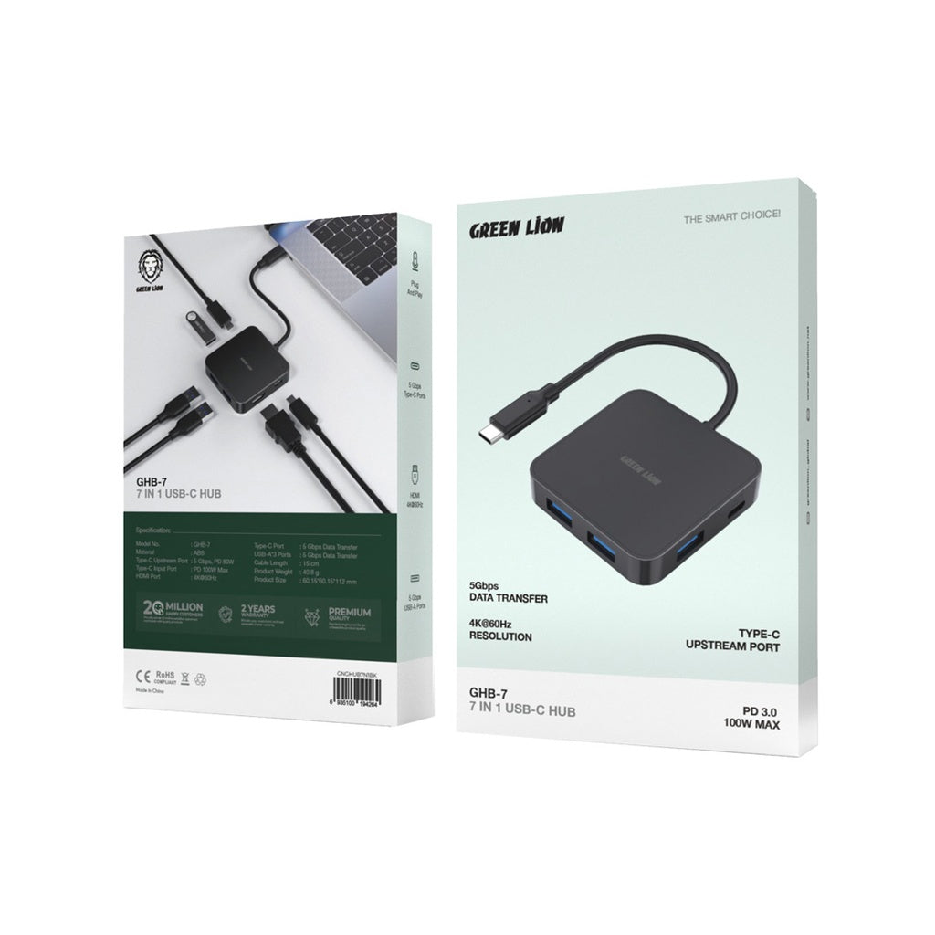 Green Lion GHB-7 7 in 1 USB-C HUB - Black