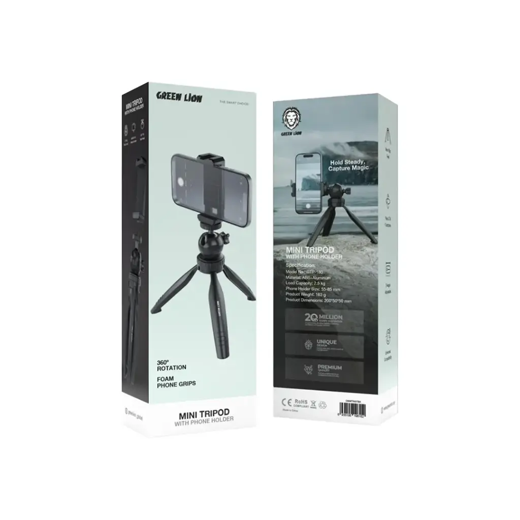 Green Lion Mini Tripod with Phone Holder - Black