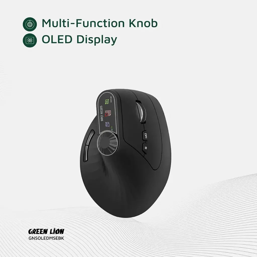 Green Lion Smart OLED Vertical Mouse - Black