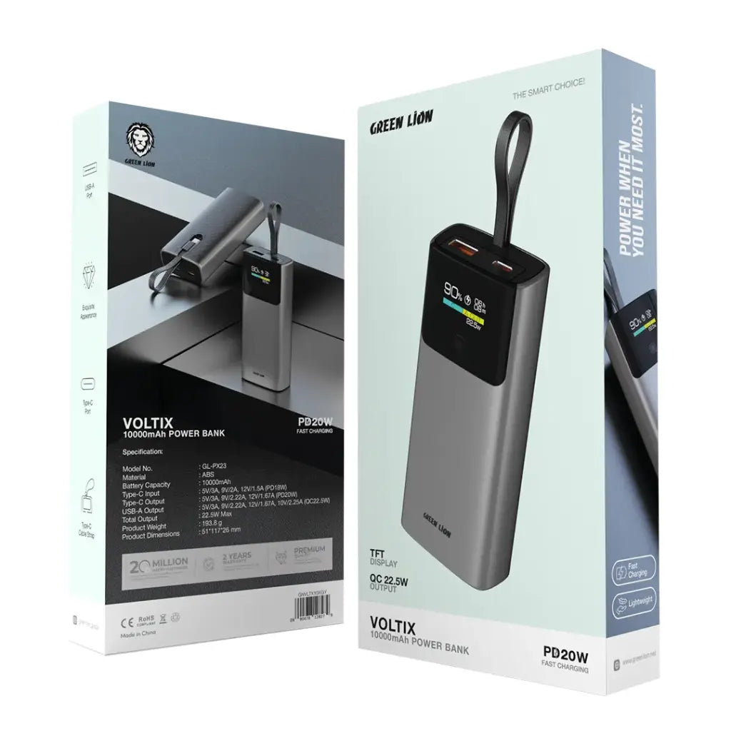 Green Lion Voltix 10000mAh Powerbank PD20W - Grey