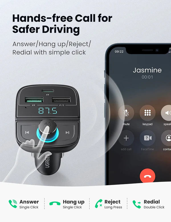 UGREEN BLUETOOTH FM TRANSMITTER CAR CHARGER