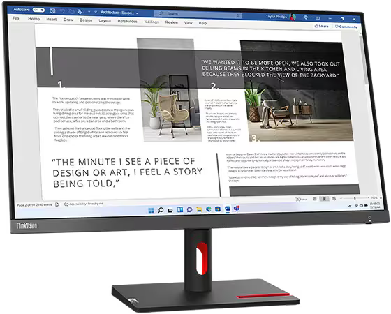 Lenovo ThinkVision P24h-30 23.8" QHD USB-C Hub Monitor (Adjustable, Raven Black)